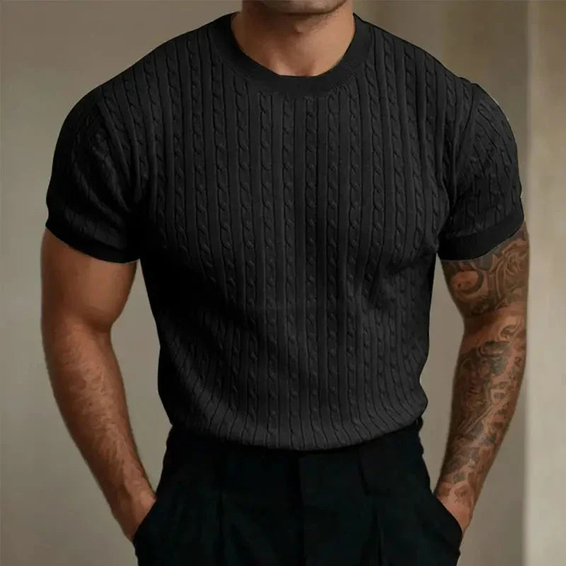 Men’s T-Shirt – Tailored Fit – Soft Knit – Ribbed Texture – Crew Neck – Short Sleeve