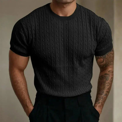 Men’s T-Shirt – Tailored Fit – Soft Knit – Ribbed Texture – Crew Neck – Short Sleeve