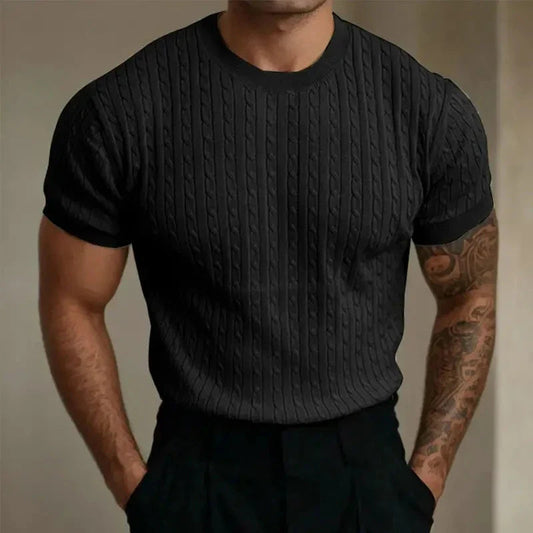 Men’s T-Shirt – Tailored Fit – Soft Knit – Ribbed Texture – Crew Neck – Short Sleeve