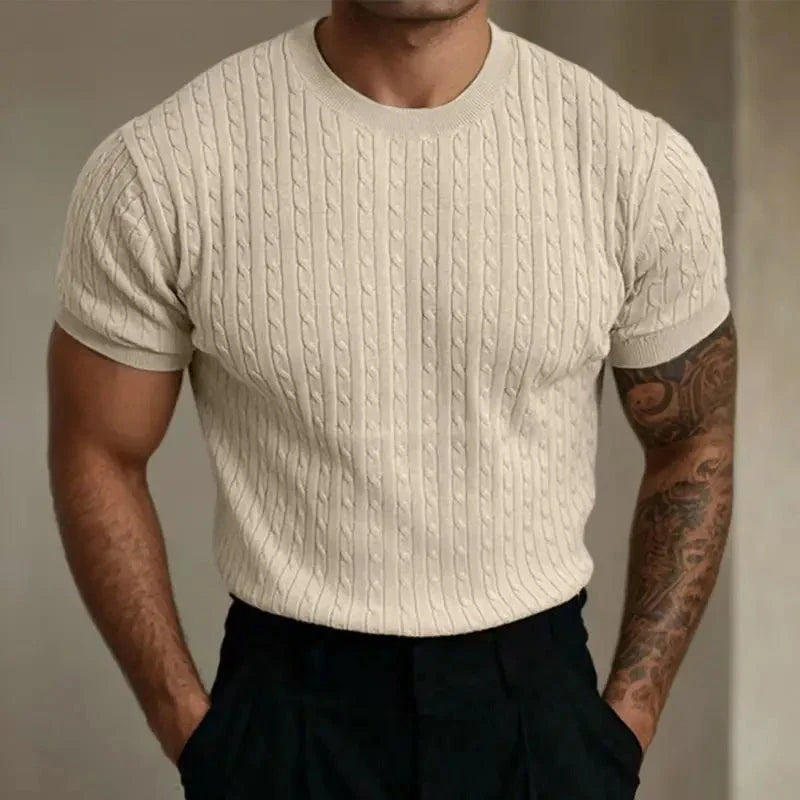 Men’s T-Shirt – Tailored Fit – Soft Knit – Ribbed Texture – Crew Neck – Short Sleeve