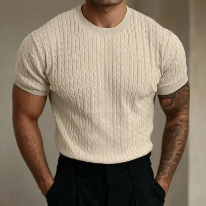 Men’s T-Shirt – Tailored Fit – Soft Knit – Ribbed Texture – Crew Neck – Short Sleeve