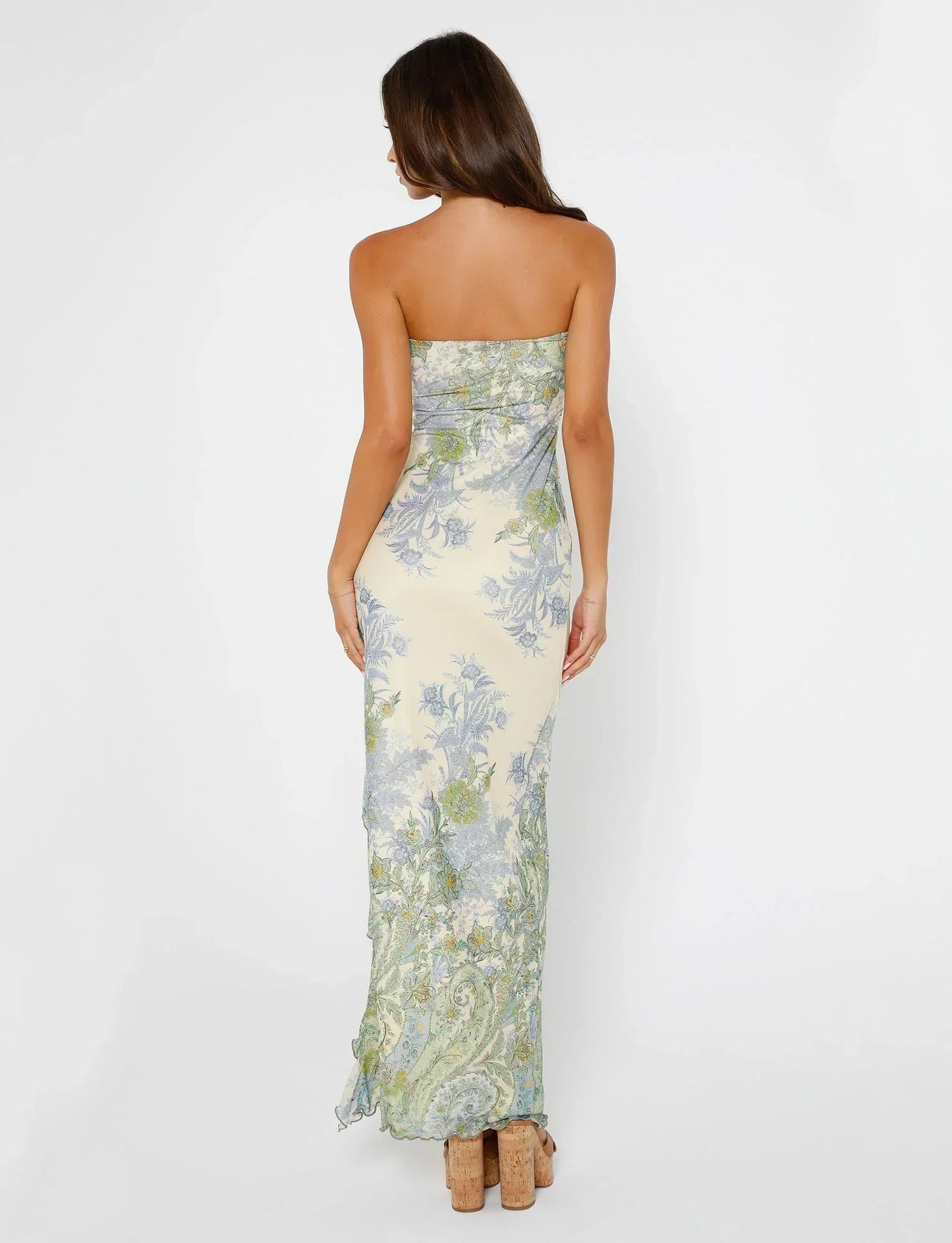 Women’s Maxi Dress – Strapless Slim Fit – Bold Floral Print – High Side Slit