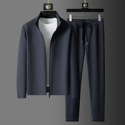 Men’s Two-Piece Set - Textured Knit - Relaxed Fit - Full Zip - Drawstring Waistband