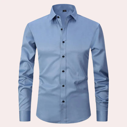 Men’s Button-Up Shirt – Slim Fit – Stretch Fabric – Long Sleeve Natural Fibers