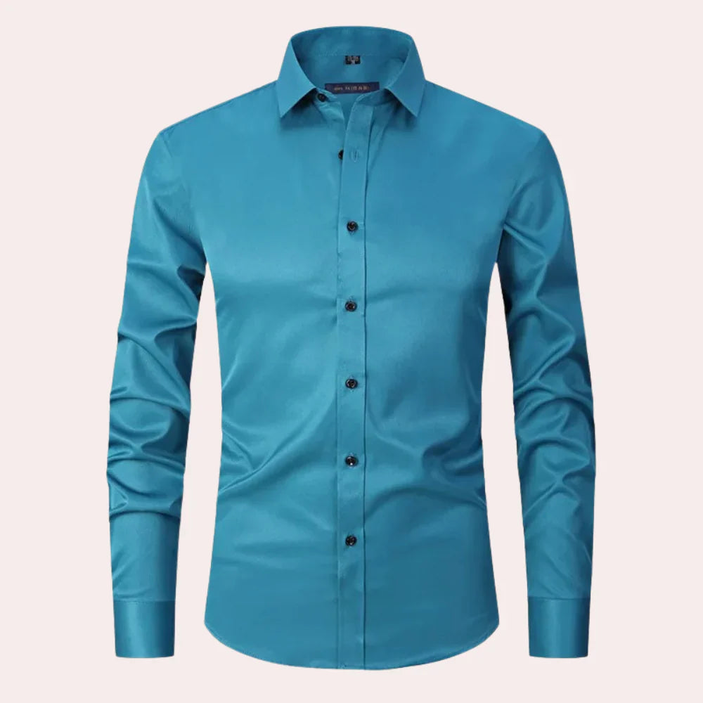 Men’s Button-Up Shirt – Slim Fit – Stretch Fabric – Long Sleeve Natural Fibers