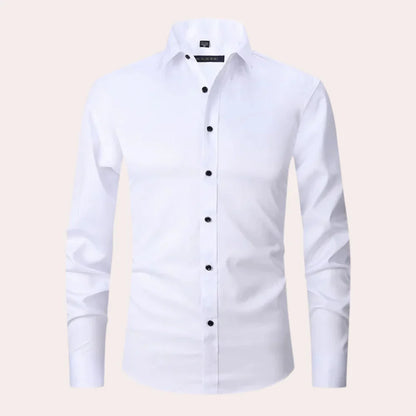 Men’s Button-Up Shirt – Slim Fit – Stretch Fabric – Long Sleeve Natural Fibers