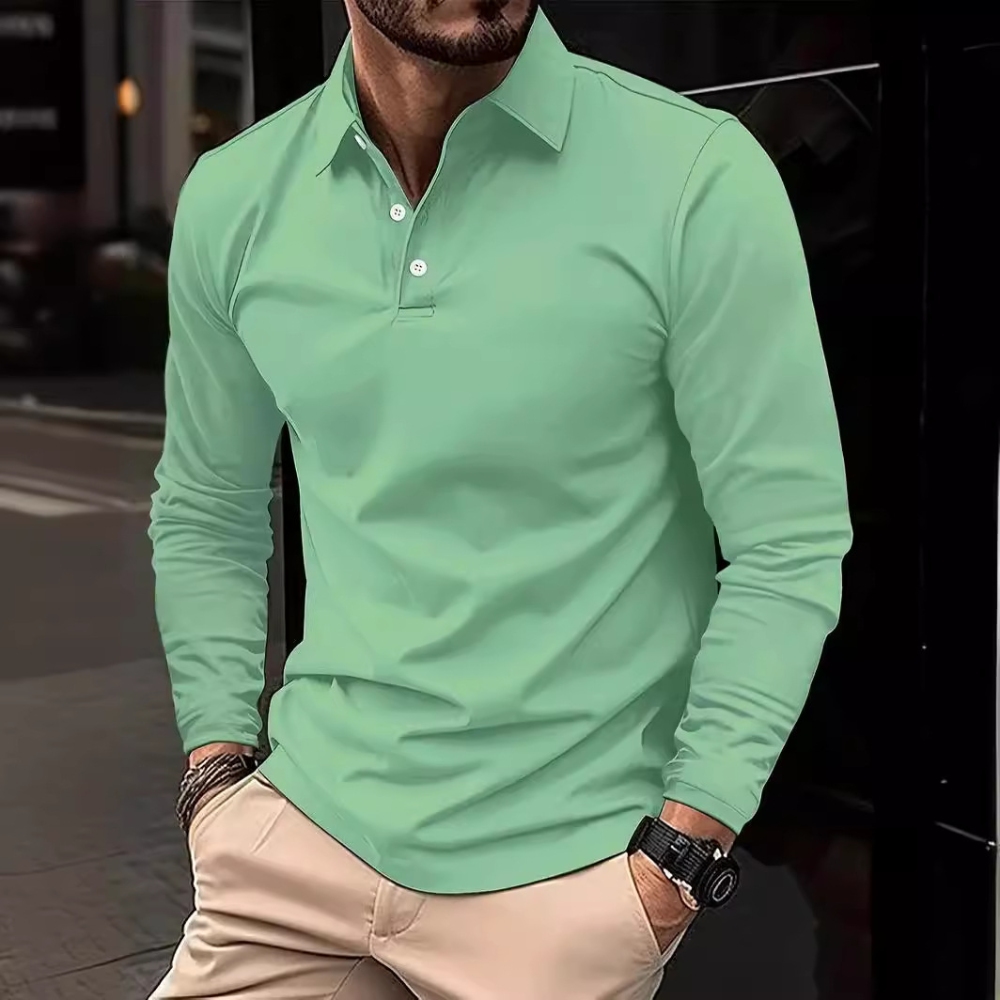 Men’s Long Sleeve Shirt – Slim Fit – Stand Collar – Cotton Blend – Minimalist Design