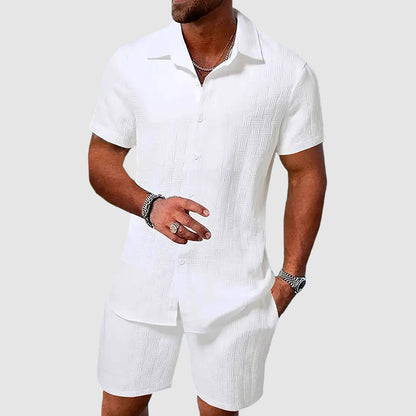 Men’s Shirt and Shorts Set – Relaxed Fit – Breathable Blend – Button-Down Shirt