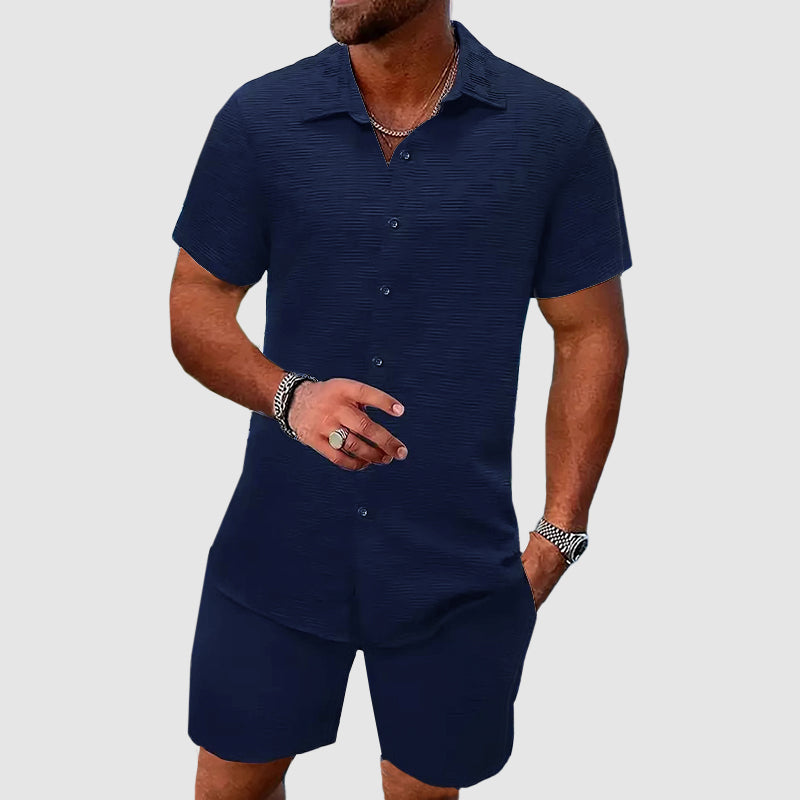 Men’s Shirt and Shorts Set – Relaxed Fit – Breathable Blend – Button-Down Shirt