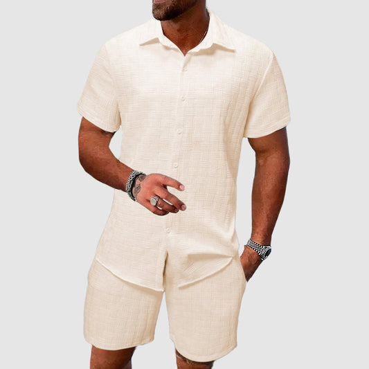 Men’s Shirt and Shorts Set – Relaxed Fit – Breathable Blend – Button-Down Shirt