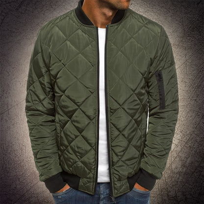 Theodore Quilted Bomber Jacket | Ribbed Collar Side Pocket Bomber Jacket