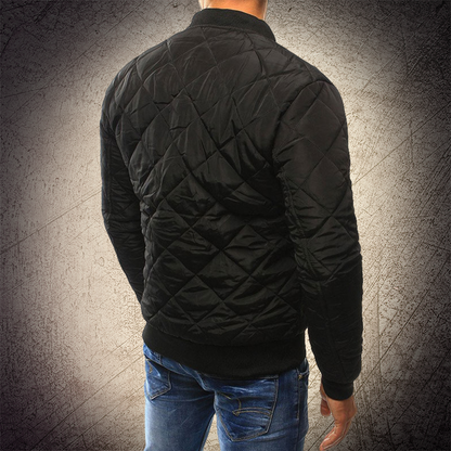 Theodore Quilted Bomber Jacket | Ribbed Collar Side Pocket Bomber Jacket