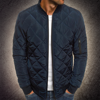 Theodore Quilted Bomber Jacket | Ribbed Collar Side Pocket Bomber Jacket