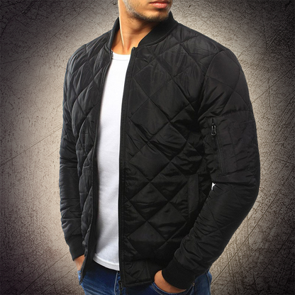 Theodore Quilted Bomber Jacket | Ribbed Collar Side Pocket Bomber Jacket