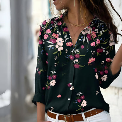 Women’s Blouse – Relaxed Fit – Cotton Blend – Patchwork Print – Button-Up – Shirt Style