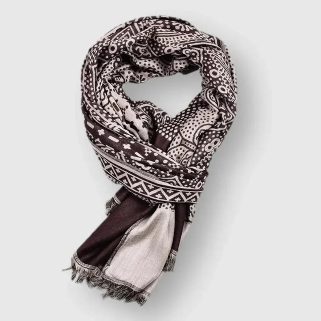 Oliver Draped Scarf | Geometric Pattern Fringed Scarf