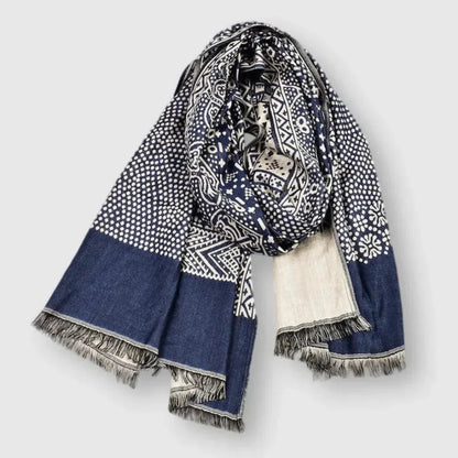 Oliver Draped Scarf | Geometric Pattern Fringed Scarf
