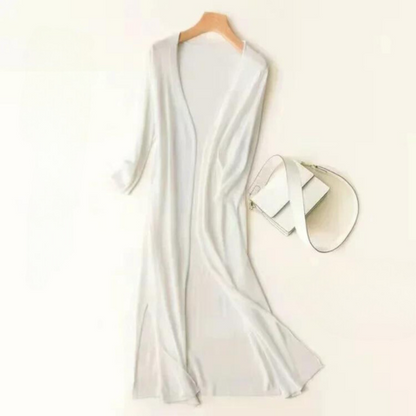 Women’s Long Cardigan – Lightweight Knit – Open Front – 3/4 Sleeve – Relaxed Fit