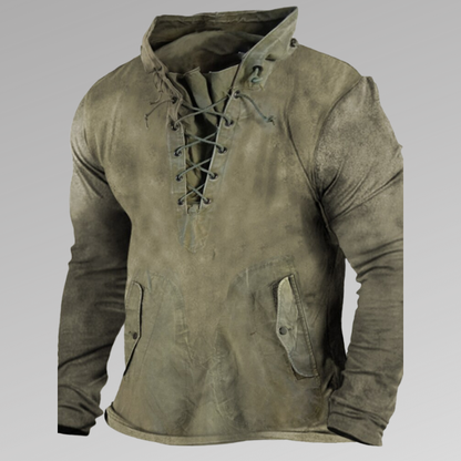 Men’s Long-Sleeve Shirt – Relaxed Fit – Rugged Design – Cotton Feel – Lace-Up Neck – Utility Pockets