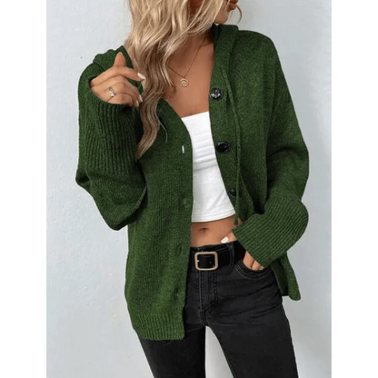 Women’s Knitted Cardigan – Wool Blend – Oversized Fit – Hooded – Button Front Ribbed Hem
