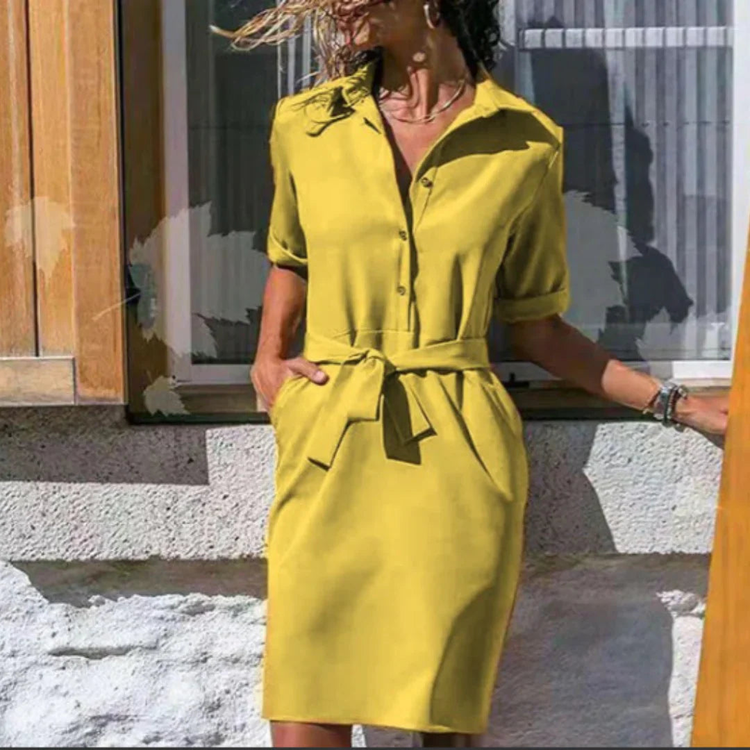 Women’s Shirt Dress – Cotton Blend – Straight Fit – Button Front – Belted Waist