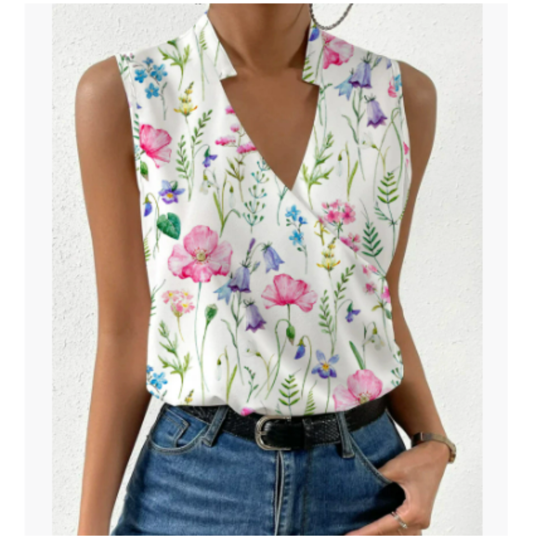 Women’s Sleeveless Top – Wrap V-Neck – Relaxed Fit – Soft Breathable Blend