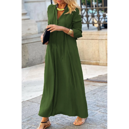 Women’s Maxi Dress – Relaxed Fit – Long Sleeve – Cotton Blend – V-Neck Elegance
