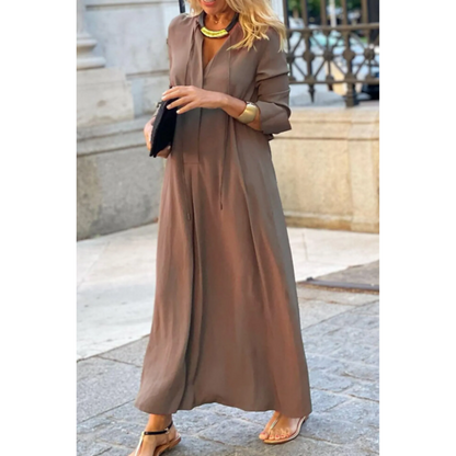 Women’s Maxi Dress – Relaxed Fit – Long Sleeve – Cotton Blend – V-Neck Elegance
