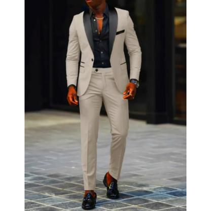 Men’s Slim Fit Suit – Satin Shawl Lapel – Tailored Blazer and Trousers Set