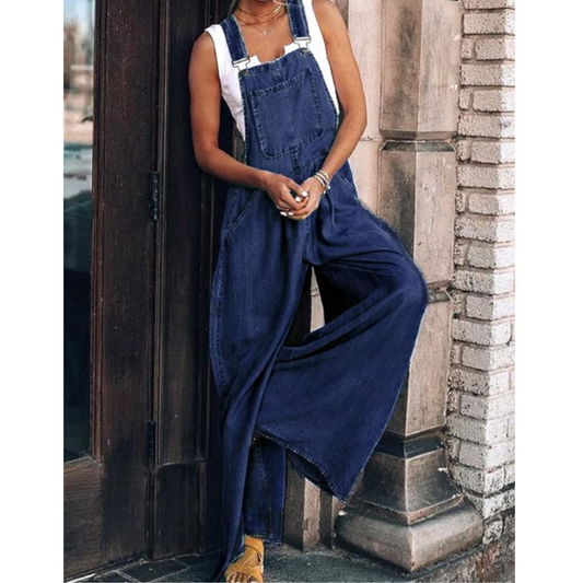 Women’s Overall – Relaxed Fit – Wide Leg – Denim Look – Utility Pocket Style
