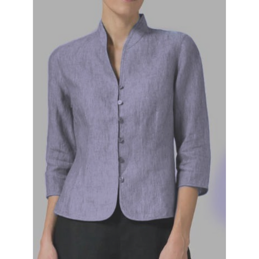 Women’s Blouse – Structured Fit – Stand Collar – 3/4 Sleeve – Cotton Feel Fabric