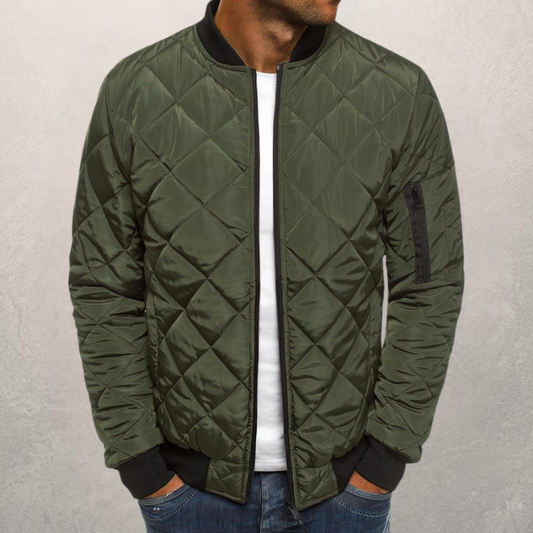 Men’s Bomber Jacket – Quilted Design – Wind Resistant – Zipper Closure – Ribbed Trim