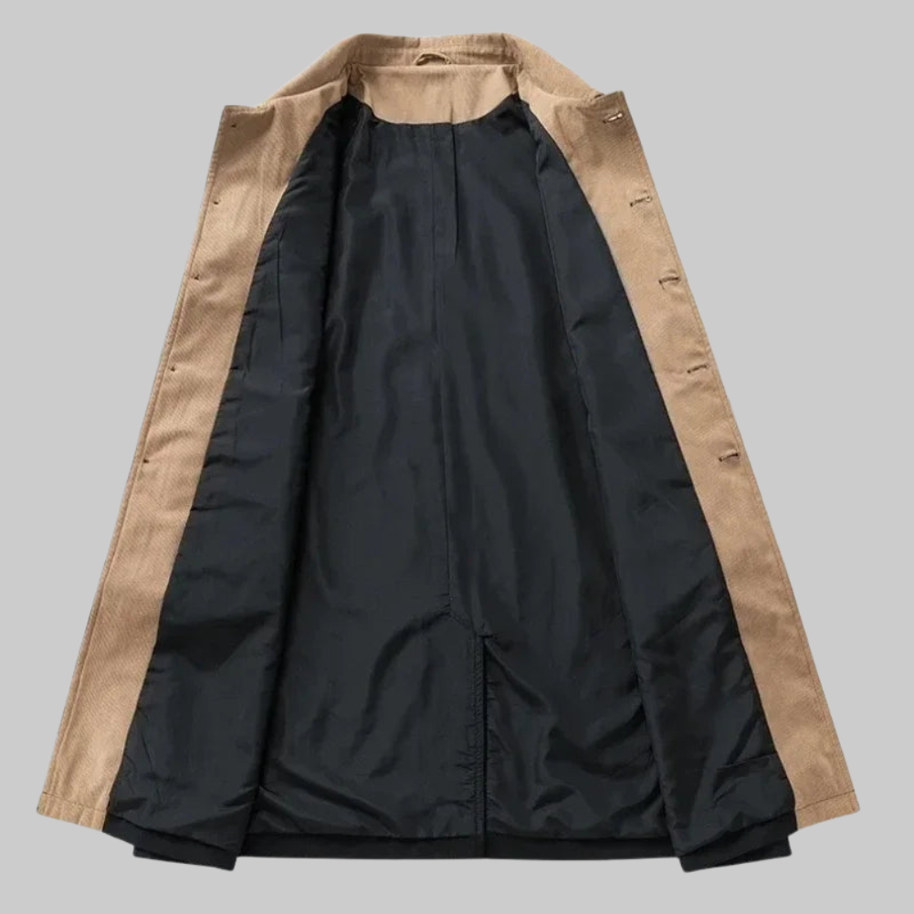 Freddie Relaxed Fit Long Coat | Button Front Collared Coat