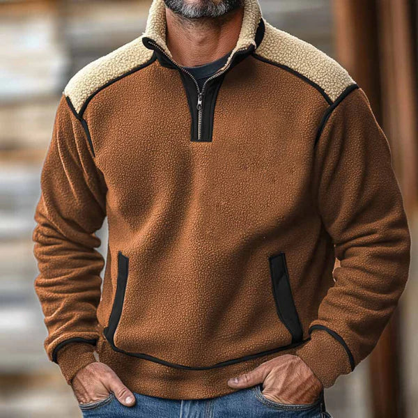 Teddy Regular Fit Pullover | Contrast Shoulder Patches Kangaroo Pocket Pullover