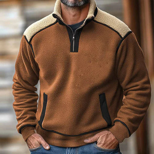 Teddy Regular Fit Pullover | Contrast Shoulder Patches Kangaroo Pocket Pullover
