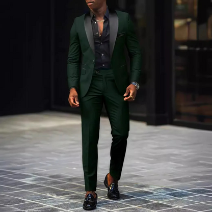 Men’s Slim Fit Suit – Satin Shawl Lapel – Tailored Blazer and Trousers Set