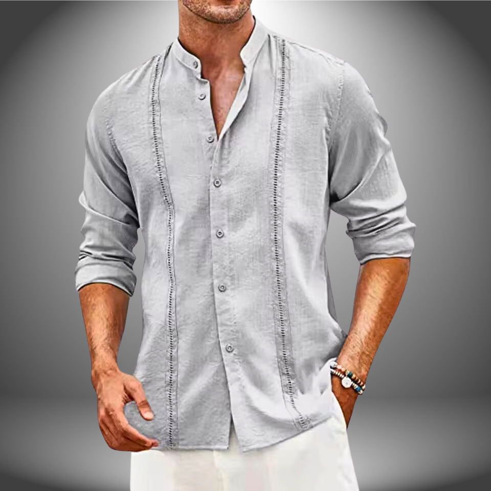 Men’s Slim Fit Shirt – Breathable Blend – Mandarin Collar – Button Front Long Sleeve