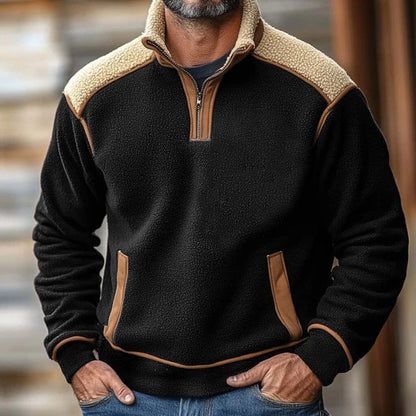 Teddy Regular Fit Pullover | Contrast Shoulder Patches Kangaroo Pocket Pullover