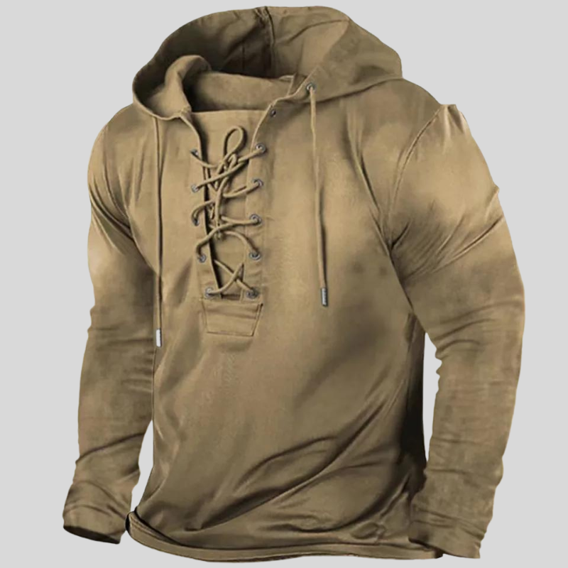 Men’s Long-Sleeve Shirt – Relaxed Fit – Rugged Design – Cotton Feel – Lace-Up Neck – Utility Pockets