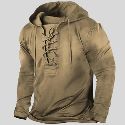 Men’s Long-Sleeve Shirt – Relaxed Fit – Rugged Design – Cotton Feel – Lace-Up Neck – Utility Pockets