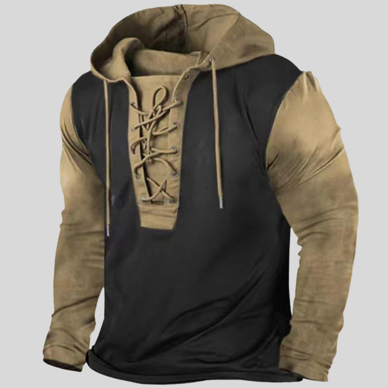 Men’s Long-Sleeve Shirt – Relaxed Fit – Rugged Design – Cotton Feel – Lace-Up Neck – Utility Pockets