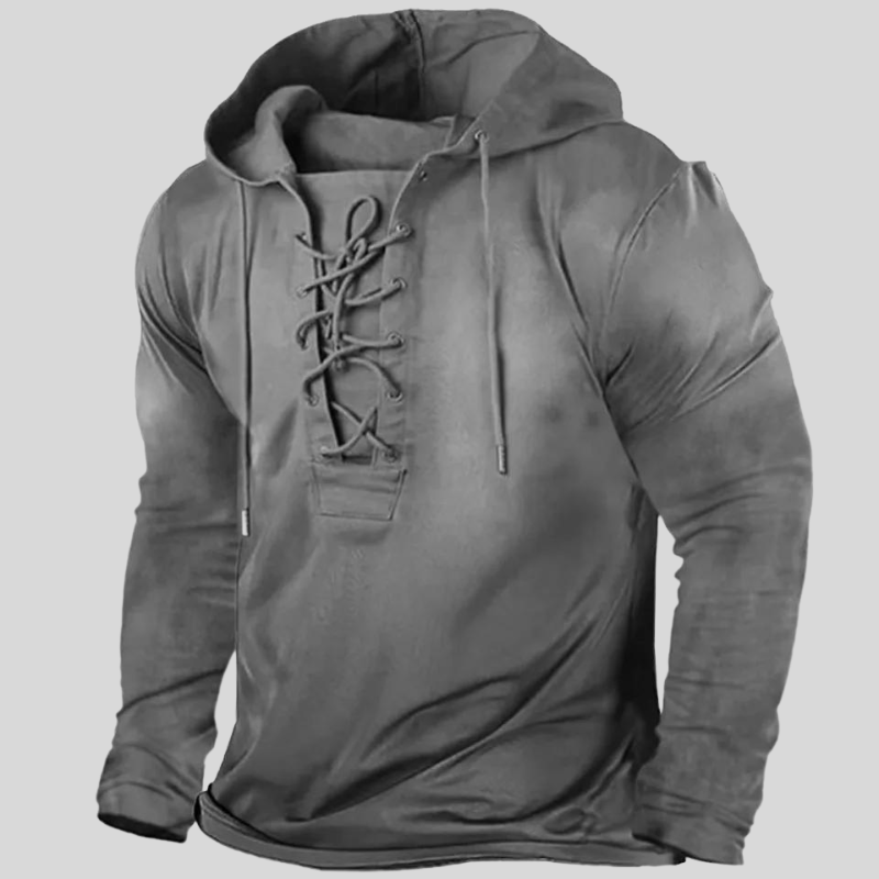 Men’s Long-Sleeve Shirt – Relaxed Fit – Rugged Design – Cotton Feel – Lace-Up Neck – Utility Pockets