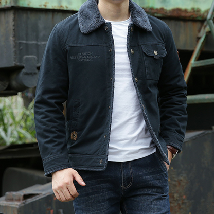 Men’s Jacket – Shearling Collar – Classic Fit – Button Up Casual Style