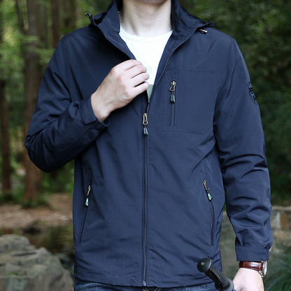 Men’s Outdoor Jacket – Water-Resistant – Tailored Fit – Hooded – Zippered Pockets