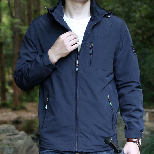 Men’s Outdoor Jacket – Water-Resistant – Tailored Fit – Hooded – Zippered Pockets