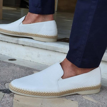 Men’s Loafers – Textured Leather – Slip-On – Woven Trim – Smart Casual Fit
