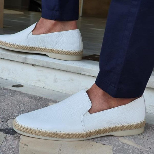 Men’s Loafers – Textured Leather – Slip-On – Woven Trim – Smart Casual Fit