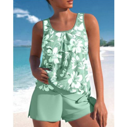 Women’s Tankini Set – Relaxed Fit – Breathable Blend – Flowy Top with Mid-Thigh Shorts