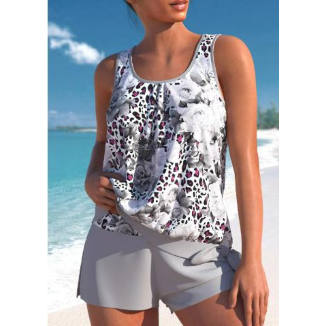 Women’s Tankini Set – Relaxed Fit – Breathable Blend – Flowy Top with Mid-Thigh Shorts
