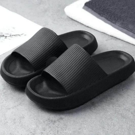 Women’s Slippers – Cushioned Sole – Ribbed Upper – Open Toe Slip-On Design